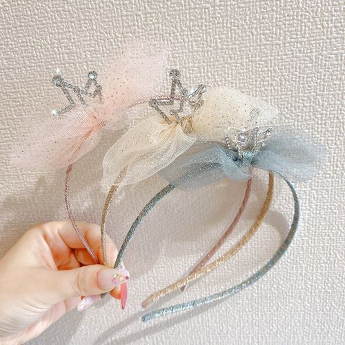 韩国儿童头箍小公主水钻皇冠发箍女童小女孩压发蕾丝蝴蝶结细发卡