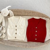 婴幼儿百搭V领毛衣棉线马甲女宝宝泡泡球针织衫 女童马夹背心外套