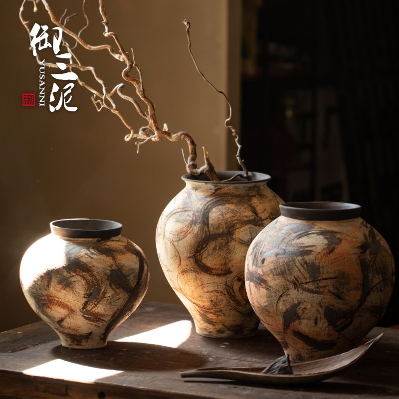 景德镇手工民宿酒店侘寂风干花禅意陶瓷花瓶摆件插花复古