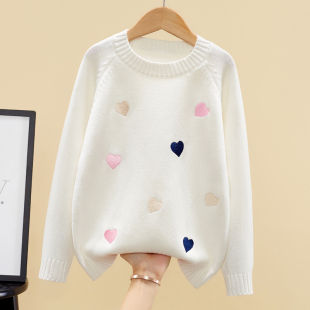 女童毛衣圆领纯棉秋冬针织衫套头中大童打底衫加绒加厚低领休闲