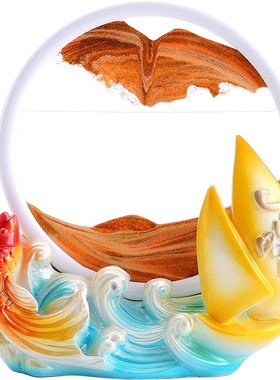 年年有余流沙画新中式摆件客厅酒柜玄关乔迁新居礼品办公室装饰品