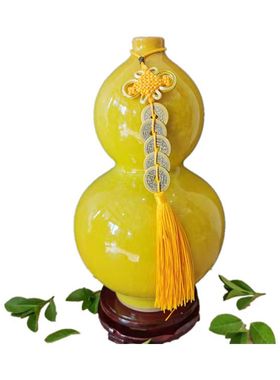 厨房在西北角黄色陶瓷葫芦底款乾字摆件火烧天门乾卦中式简约摆件