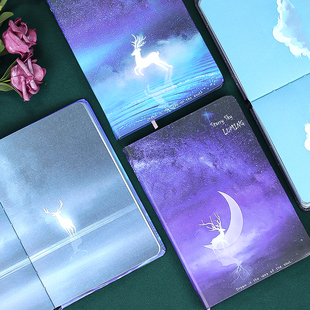 复古创意学生日记本星空插画笔记本全彩页手账本记事本笔记本