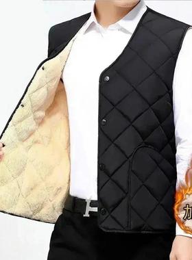 泊光集男士马甲D短w款加绒c加厚内穿保暖帅气o大码坎肩中年爸爸
