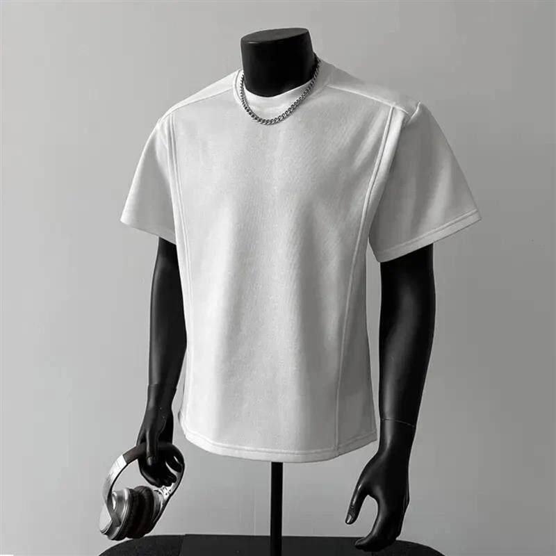 户霞百货店夏轻奢痞帅男装正肩挺阔高级感短袖T恤男拼接圆领上衣