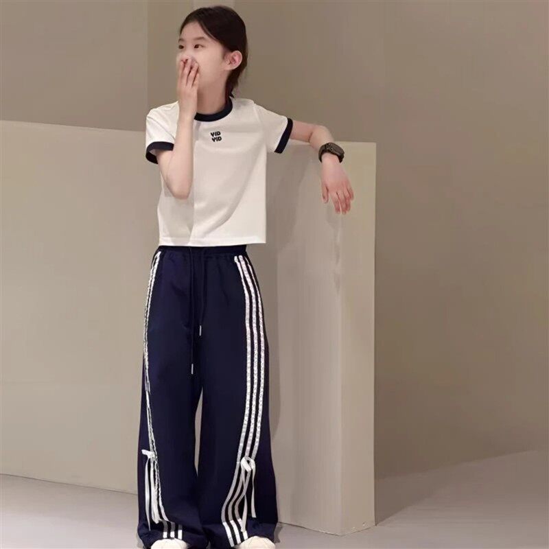 龙腾周选1套装童装女童时洋气时髦工装裤字母印花短袖t恤上衣两件