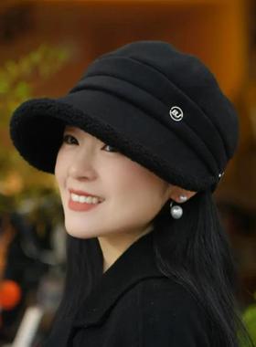 大地Terrene品质百货羊羔绒秋J冬鸭舌帽时尚保暖N简约加厚法式休
