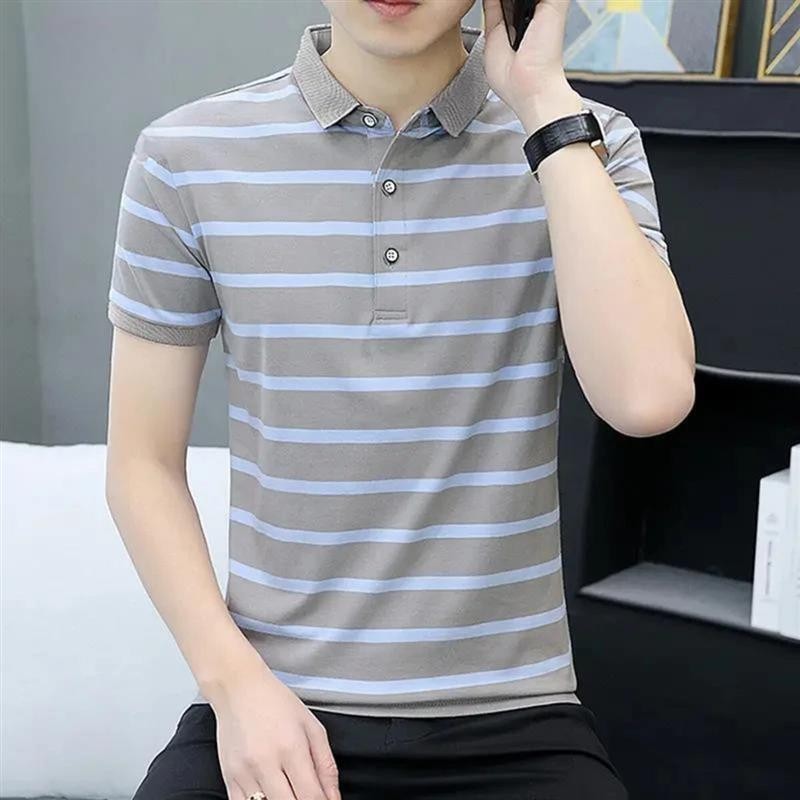 序白XUBAI3夏季polo衫男翻领短袖t恤条纹休闲带领半袖上衣服新