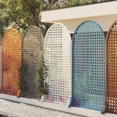 防腐木网格花园围栏白色栅栏户外爬藤架实木篱笆隔断庭院装 饰护栏