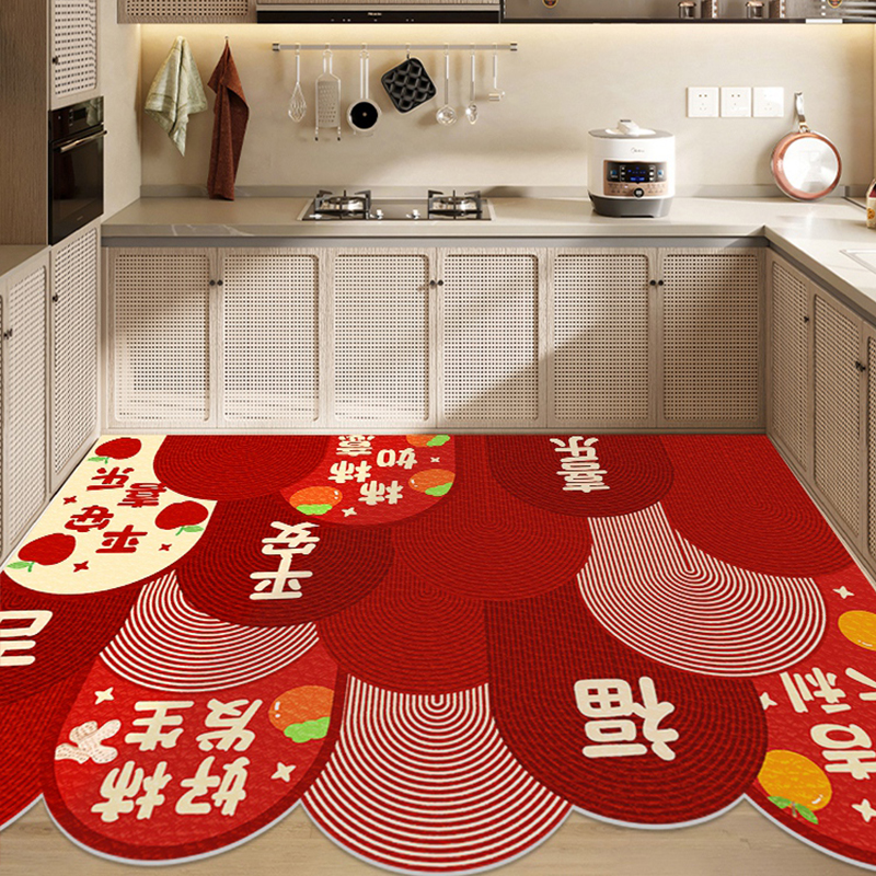 厨房地垫防滑防油可擦免洗pvc防水喜庆满铺专用门口地毯加厚红色