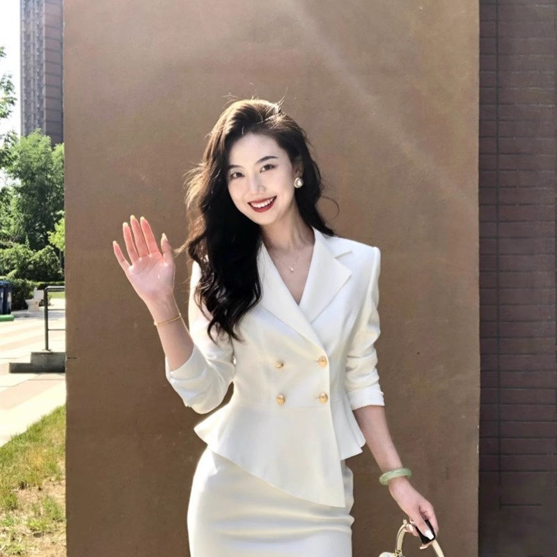 白色高级感西装套装裙夏季短袖职业正装气质女神范半身裙两件套女