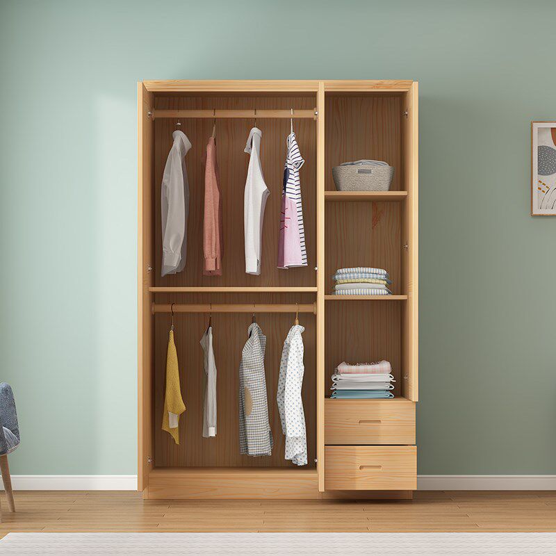 全实木大容量家用衣柜卧室松木衣橱原木儿童环保储物柜工厂直供