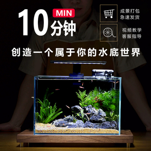 鱼缸客厅小型生态造景全套桌上小鱼缸餐桌电视柜旁一体免换水微观