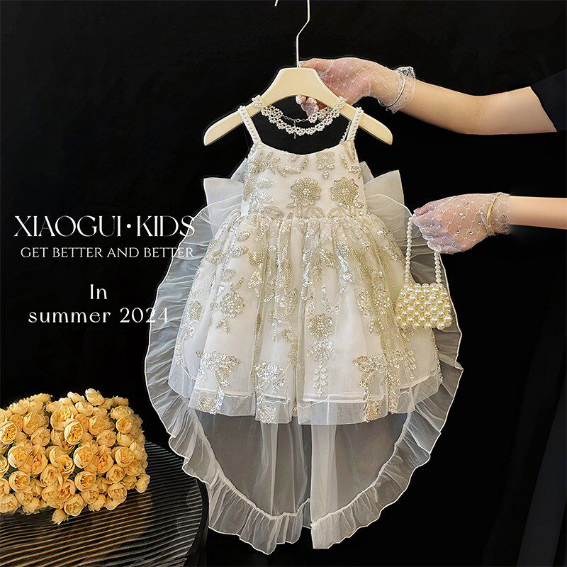 高端八音盒女童公主裙夏季洋气宝宝生日连衣裙主持人晚礼服蓬蓬裙