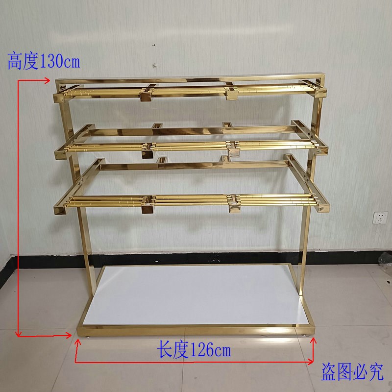 新款服装店放裤子的展架男装店黄钛金落地中岛裤架双面西裤裤台架