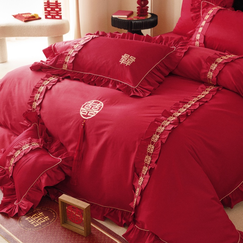 高端婚庆床上用品四件套120支长绒棉纯棉床单被套结婚喜被八件套4