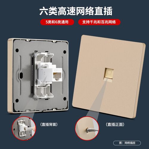 直通头千兆宽带网络信息面板电视电话电脑插座双直插六类网线插座