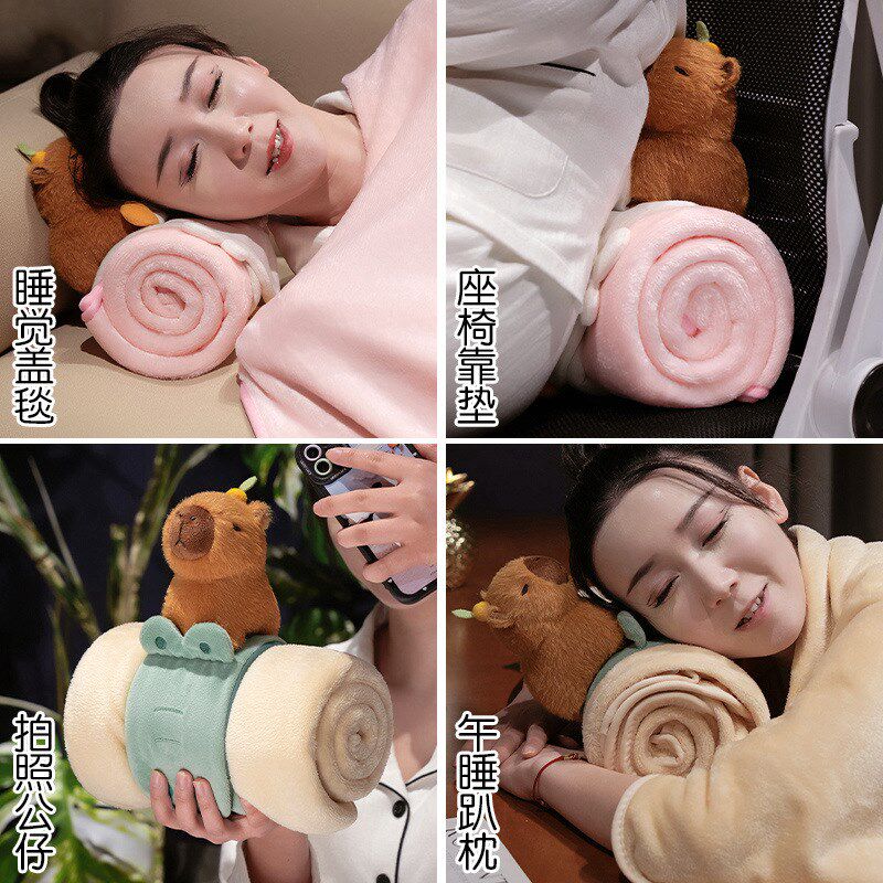 抱枕被子两用午休办公室午睡空调毯子儿童珊瑚绒小枕头毛毯汽车载