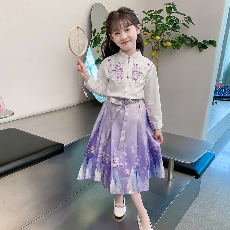 女童马面裙套装2024新款春装儿童汉服新中式国风两件套春秋款古装