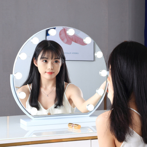 米卡化妆镜台式led灯镜子梳妆镜大号网红家用少女宿舍补光镜桌面