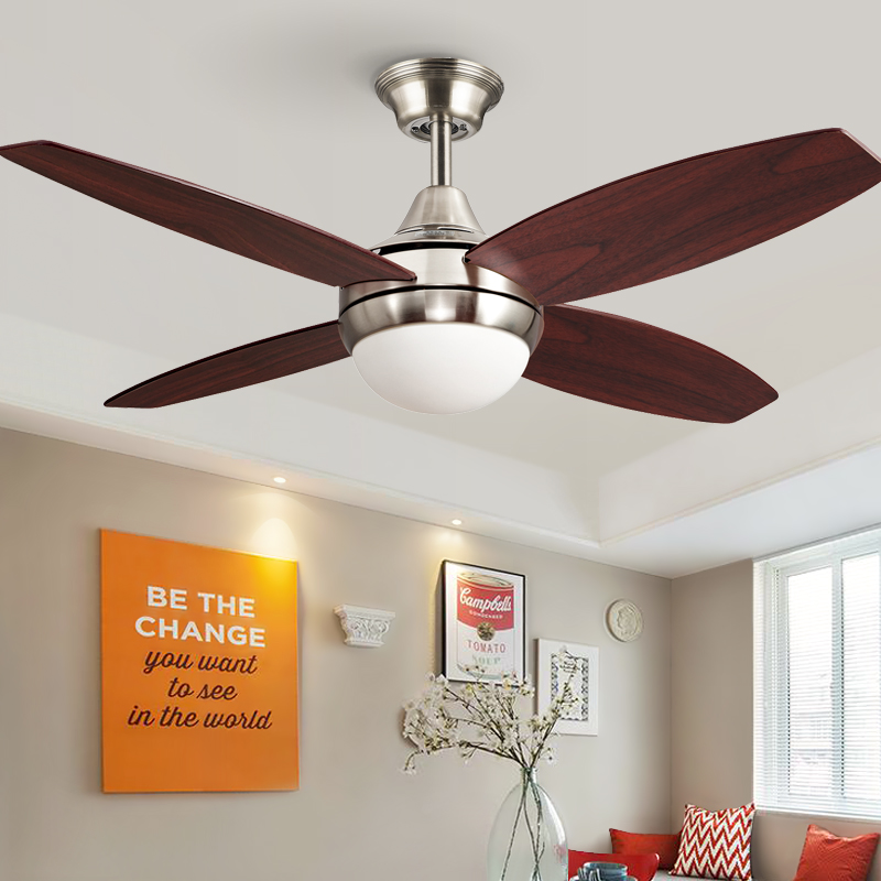 静音木叶吊扇灯四叶简约电扇灯卧室餐厅风扇灯日式原木风扇吊灯