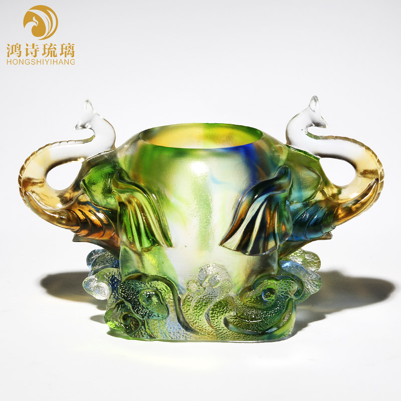 琉璃笔筒创意时尚老板桌面摆件精致实用办公室装饰品高档生日礼物