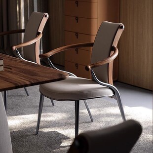 意式轻奢茶椅胡桃木扶手主人椅茶桌茶台泡茶休闲椅极简书房椅子