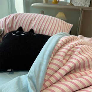 粉蓝条纹提花夏凉被四件套全棉纯棉空调被母婴级单双人薄被可机洗