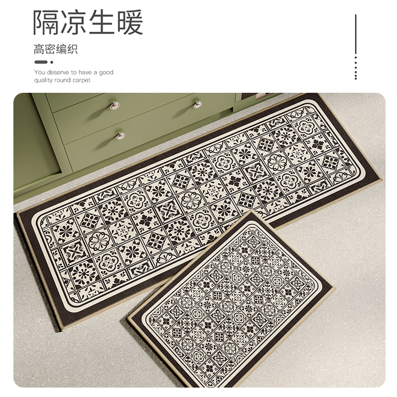 美式厨房专用地垫防滑圈绒脚垫家用地面防污耐脏长条地毯l形垫子