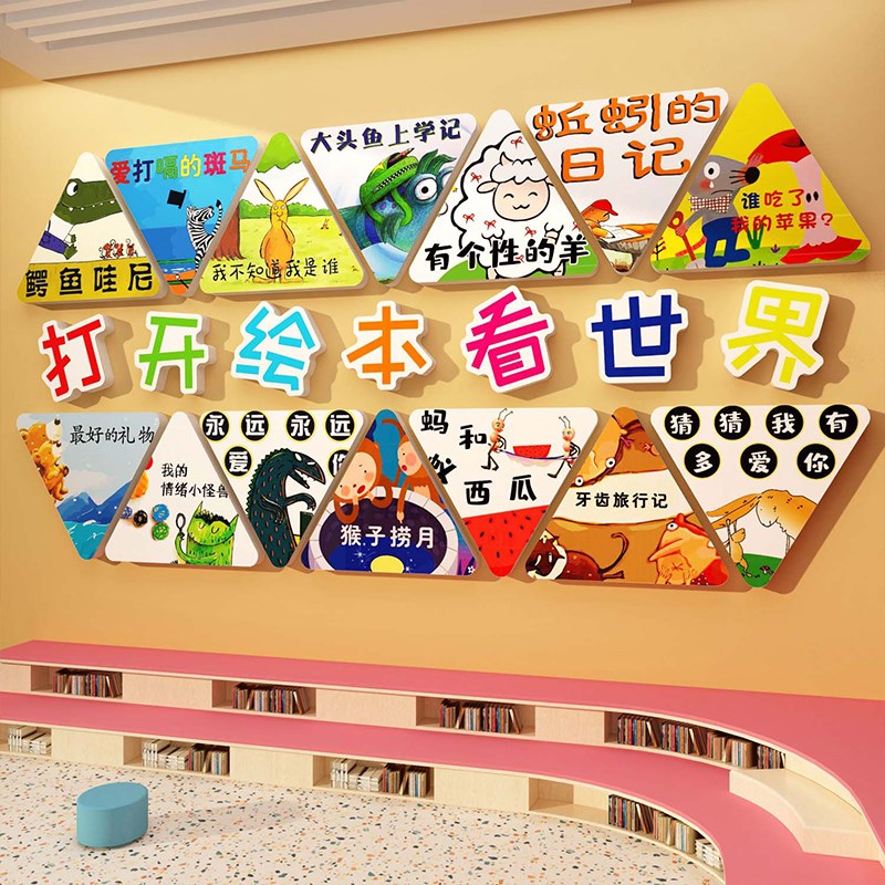 图书角布置儿童阅读区幼儿园文化墙贴画阅览室环创绘本馆墙面装饰
