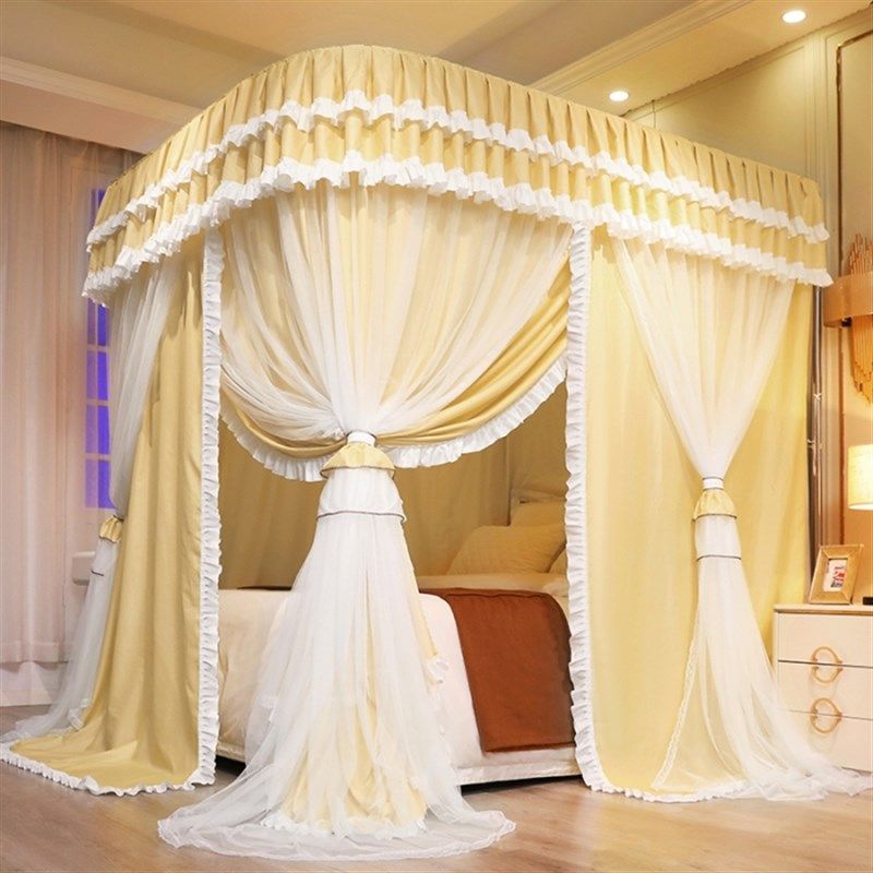 2023款落地双层导轨遮光蚊帐不打墙u型轨道蚊帐滑轮式三门