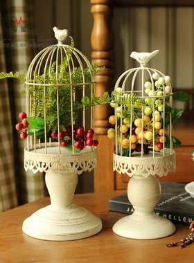 整体花艺摆件 复古欧式鸟笼风格烛台家居饰品高脚烛台摆件