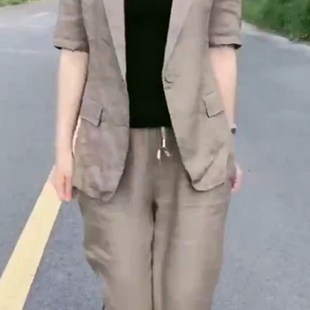 时尚套装女2021夏季新款短袖西服上衣七分裤网红气质名媛两件套潮