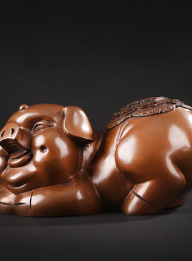 紫铜猪摆件招财猪铜工艺品装饰品客厅办公室桌面摆设开业礼品