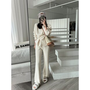 时尚针织毛衣阔腿裤子两件套女春秋2024新款休闲小个子洋气套装