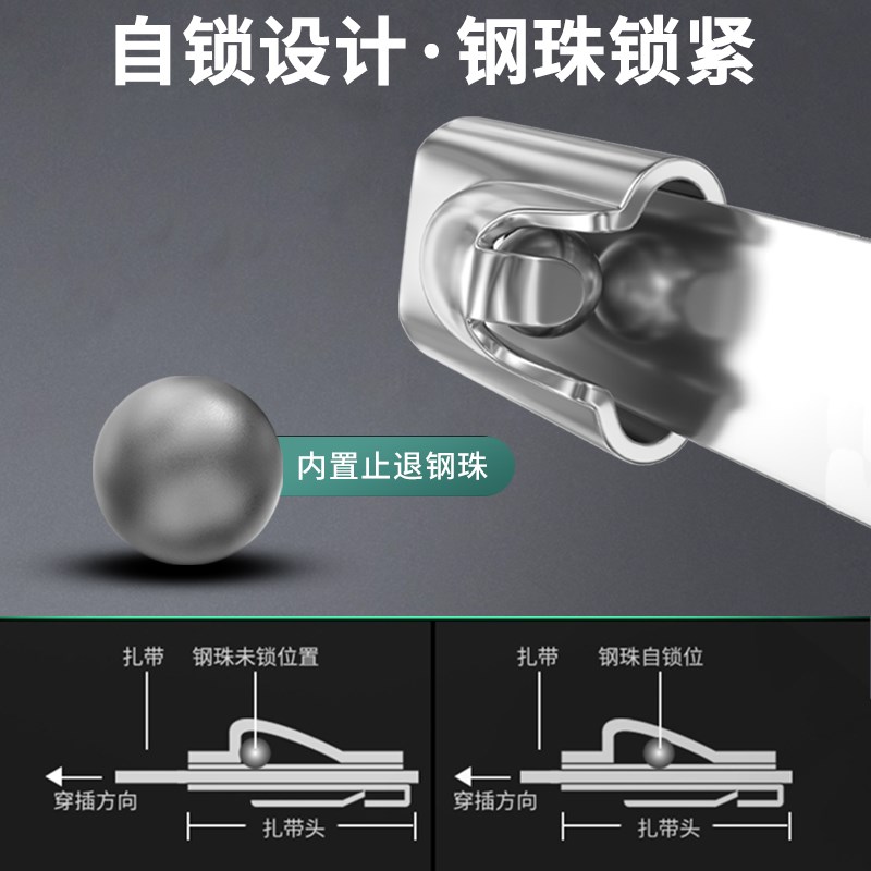 304喷塑不锈钢扎带4.6mm 8mm黑色金属自锁式捆绑带船用高强度桥架