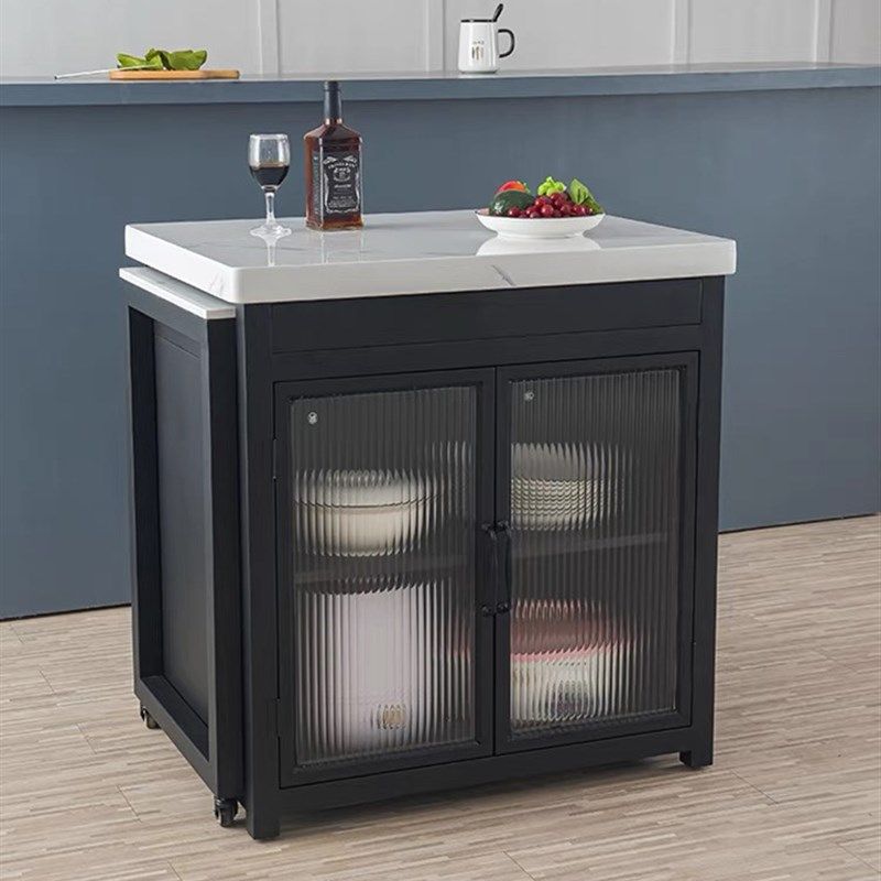 轻奢大理石伸缩中岛台餐桌一体开放式厨房家用多功能料理吧台定制