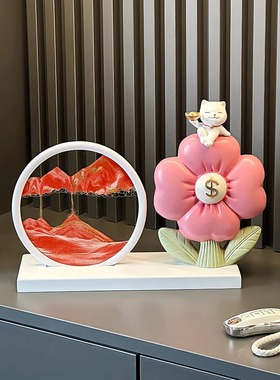 2024新款有钱花财神摆件乔迁礼品开业高端流沙画装饰客厅玄关