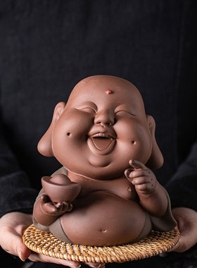 招财弥勒摆件家居饰品手工客厅玄关办公室摆设茶几茶室茶桌装饰品