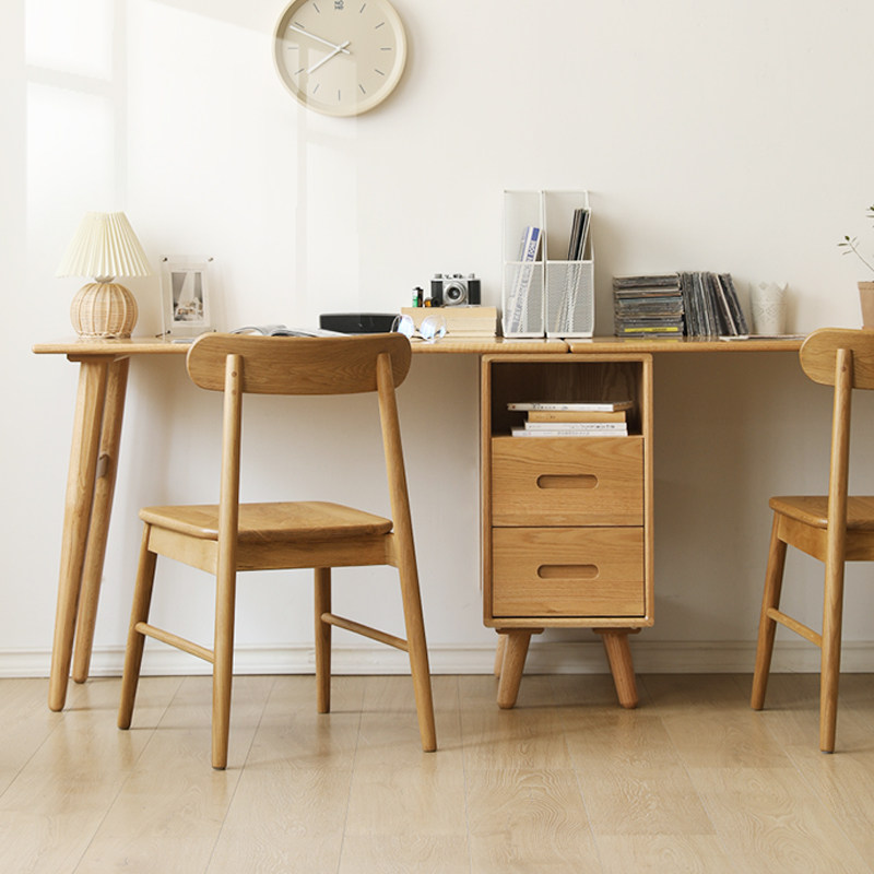 北欧双人书桌书柜一体橡木一字桌实木电脑桌家用连体学习桌子母桌,住宅家具,书桌,淘宝优惠券,粉丝福利购,淘宝优惠卷