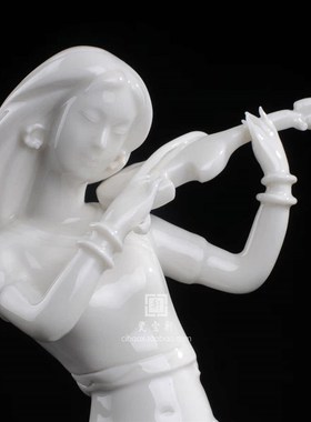 德化白瓷人物美女拉小提琴 青春之歌家居办公装饰工艺品摆件礼品