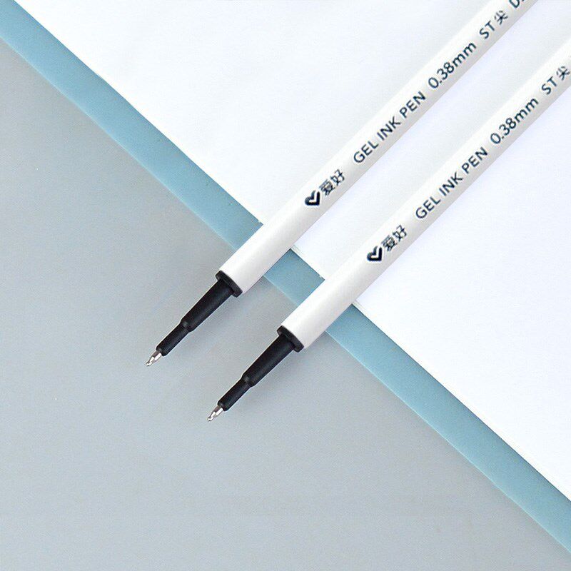爱好1138按动中性笔芯ST笔头0.38学生细笔画小白芯碳素水性笔替芯