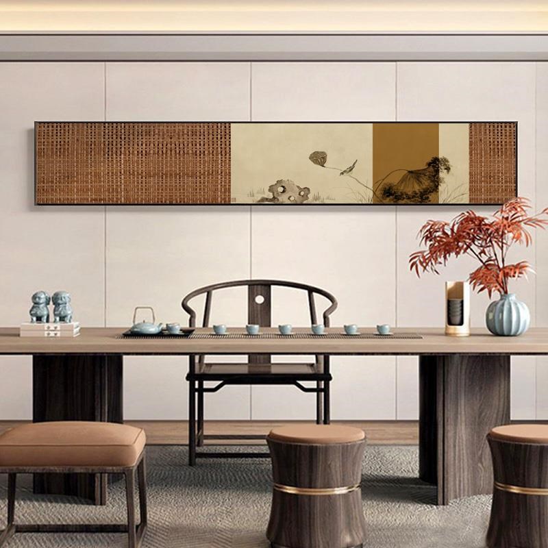 寻茶字画横长条茶楼茶文化挂画古风茶室茶台背景墙禅意装饰画带框