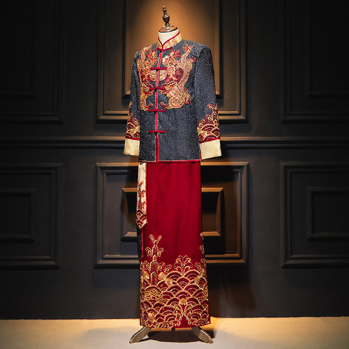 秀禾服新郎2023新款中式大码男士结婚敬酒礼服唐装龙凤褂男接亲服