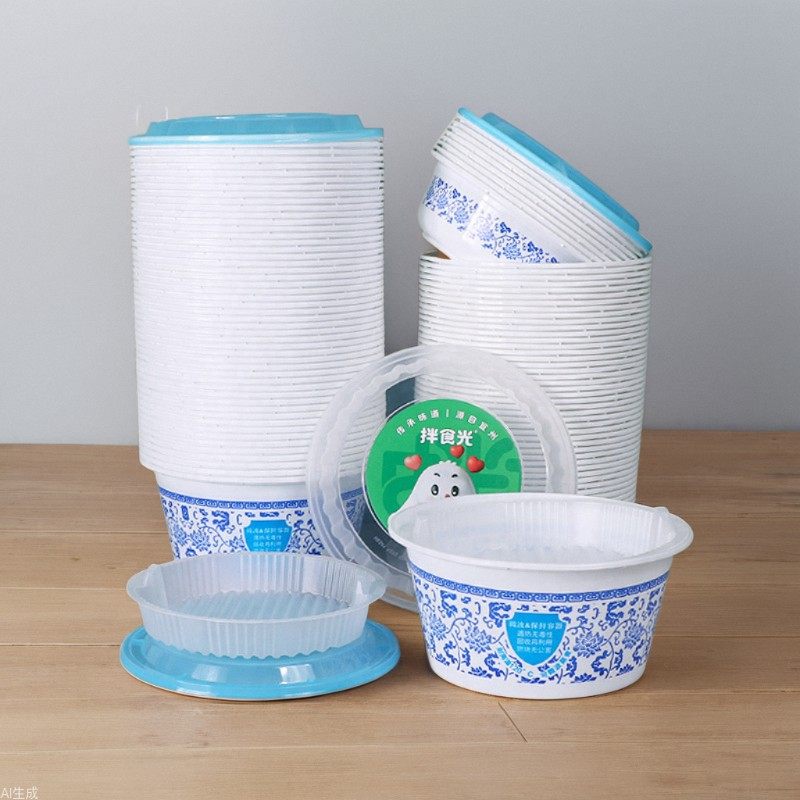 一次性餐盒带盖圆形中小碗网红饭盒850ml青花便当外卖送餐打包,餐饮具,一次性餐盒,淘宝优惠券,粉丝福利购,淘宝优惠卷