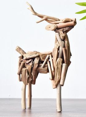 居慢活手工实木小鹿摆件客厅电JUU视柜酒柜家居装饰工礼品摆饰创