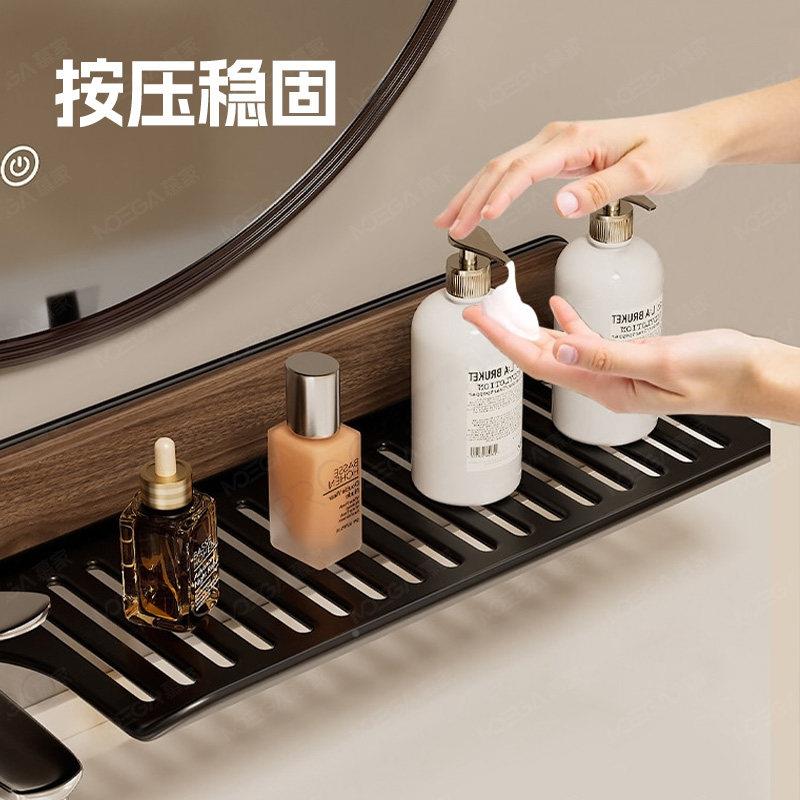 胡桃木黑色吸浴盘物室置架047-005壁挂式免打孔洗漱台物收纳架龙