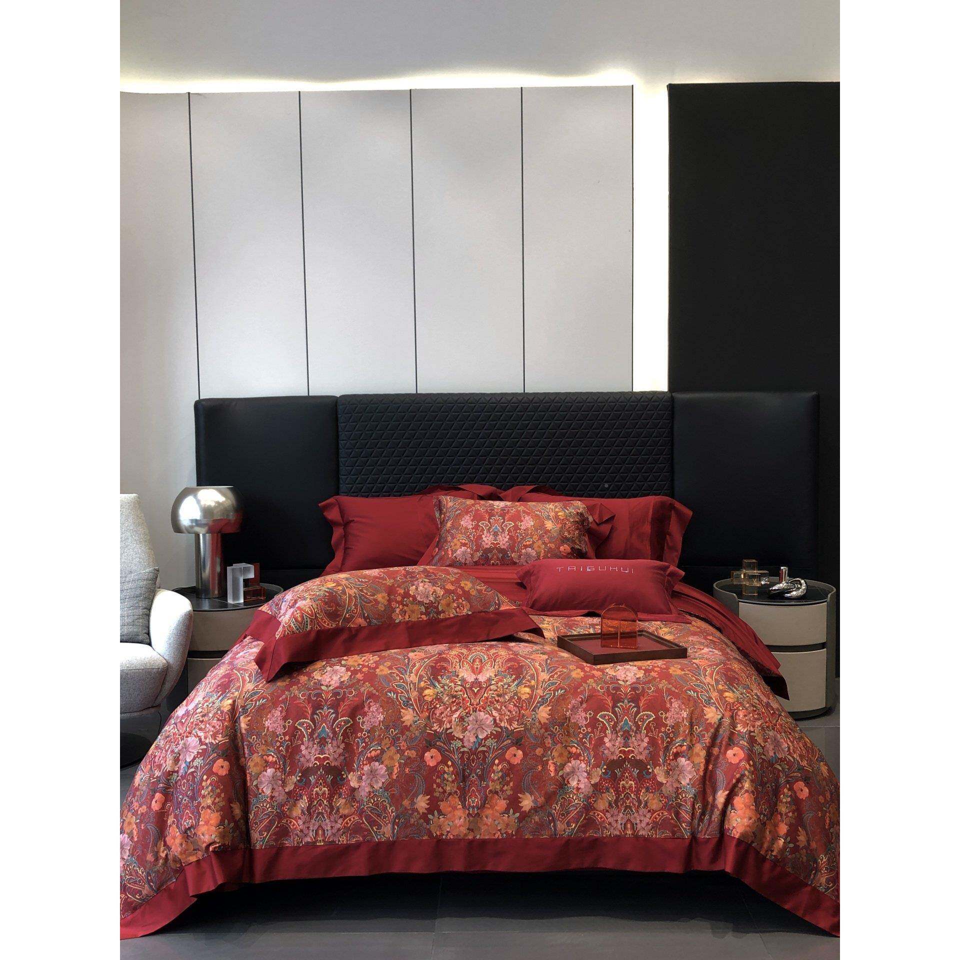 全迁棉100S绒棉喜庆四件套红TGH8106色被套床单婚庆乔铺床套长件