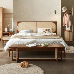 日式实侘木床民宿酒店寂风双床覆古TBC00148藤编床1.人51.米小户