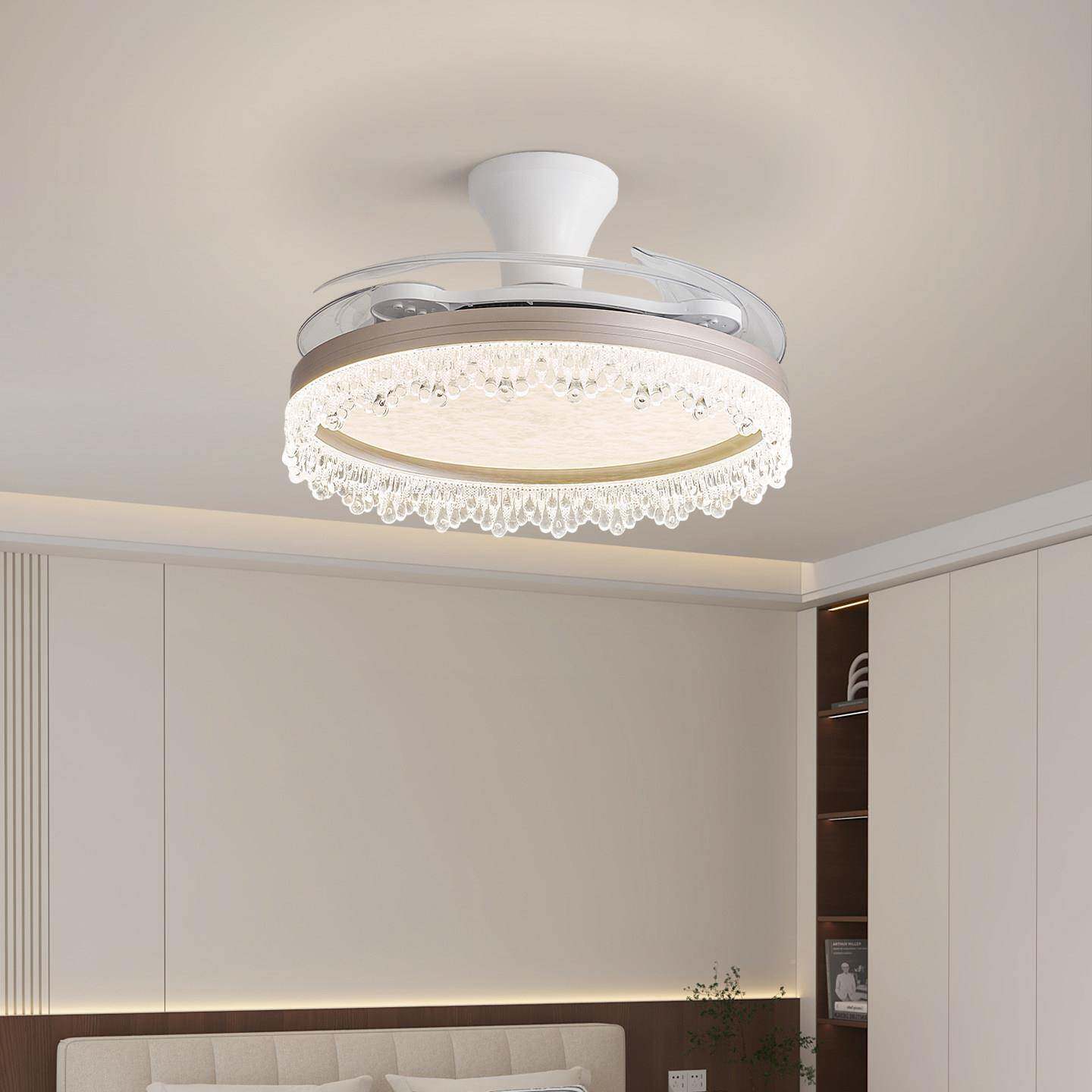 餐用隐形水晶风扇灯2德兴盛025新款轻餐奢厅主卧厅室吊扇灯家一体